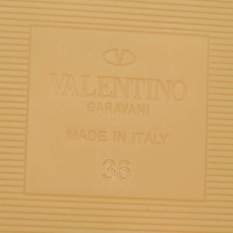 Pre Owned Valentino Brown Leather Roman Stud Flat Slides Size 36