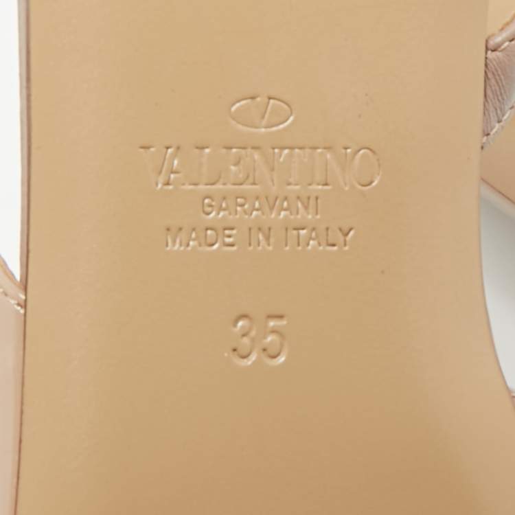 Pre Owned Valentino Rockstud Size 35 Beige Patent Leather Slingback Ballet Flats