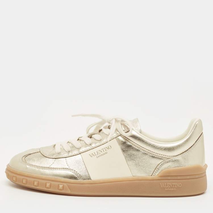 Pre Owned Valentino Upvillage Size 41 Gold Leather Low Top Sneakers