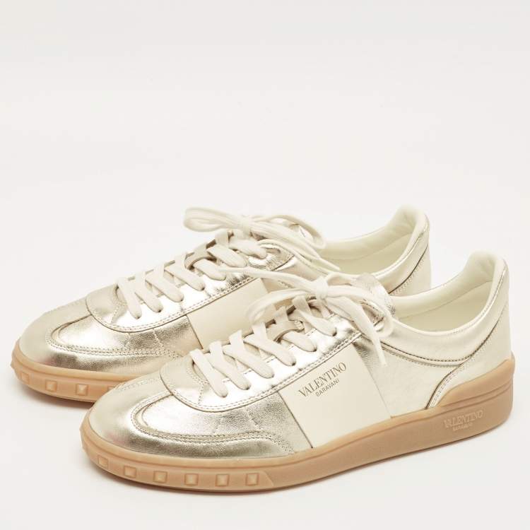 Pre Owned Valentino Upvillage Size 41 Gold Leather Low Top Sneakers