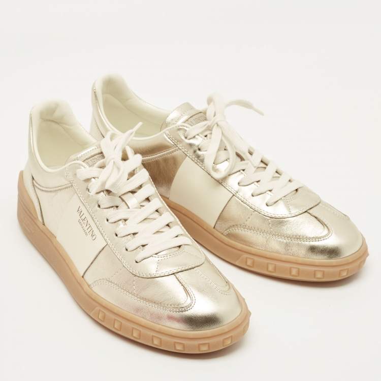 Pre Owned Valentino Upvillage Size 41 Gold Leather Low Top Sneakers