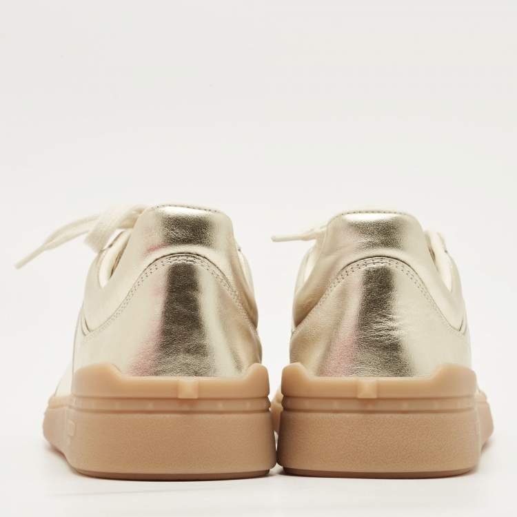 Pre Owned Valentino Upvillage Size 41 Gold Leather Low Top Sneakers