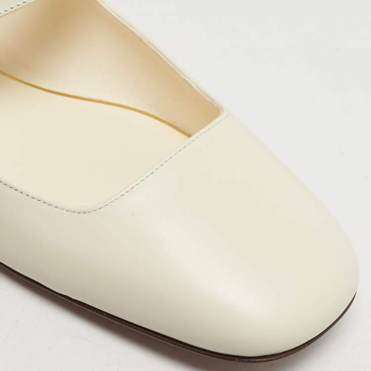 Pre Owned Valentino VLogo Size 39.5 Cream Leather Ballet Flats