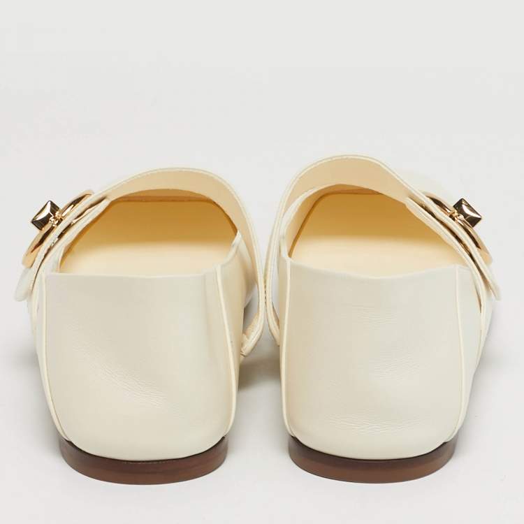 Pre Owned Valentino VLogo Size 39.5 Cream Leather Ballet Flats