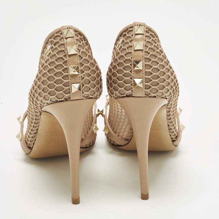 Pre Owned Valentino Alcove Size 38.5 Beige Leather and Mesh Pumps