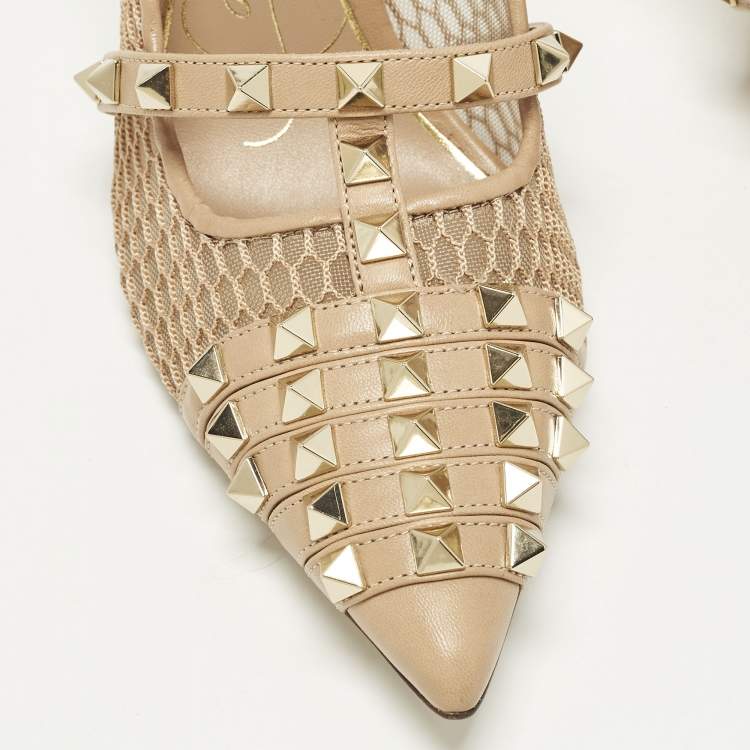 Pre Owned Valentino Alcove Size 38.5 Beige Leather and Mesh Pumps