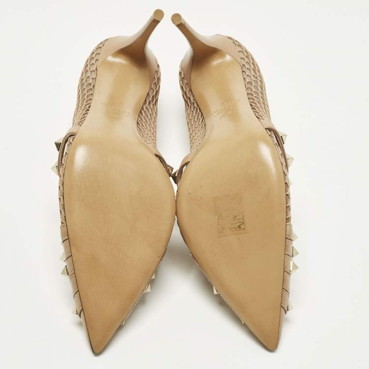Pre Owned Valentino Alcove Size 38.5 Beige Leather and Mesh Pumps