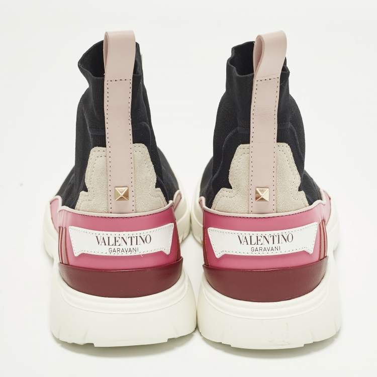 Pre Owned Valentino VLTN Heroes Size 41 Multicolor Fabric and Leather High Top Sneakers
