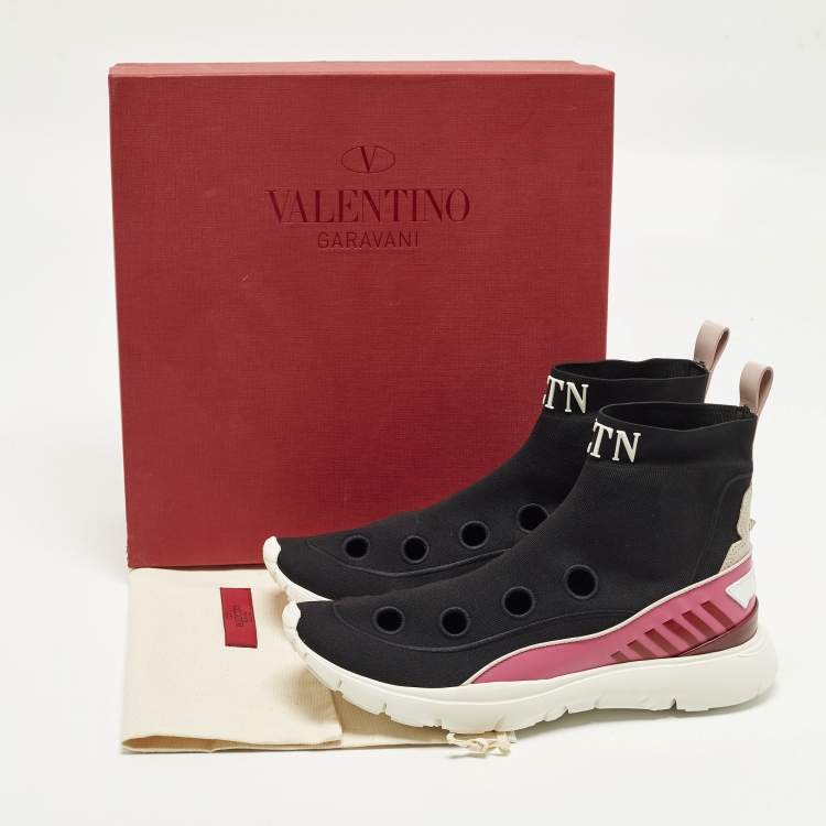 Pre Owned Valentino VLTN Heroes Size 41 Multicolor Fabric and Leather High Top Sneakers