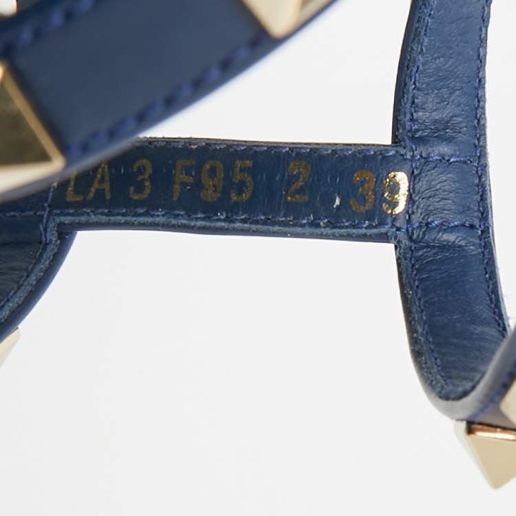 Pre Owned Valentino Rockstud Size 39 Navy Blue Leather Wedge Sandals