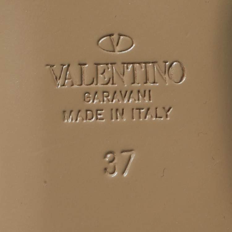 Pre Owned Valentino Rockstud Size 37 Black/Beige Leather and Patent Leather Ballet Flats