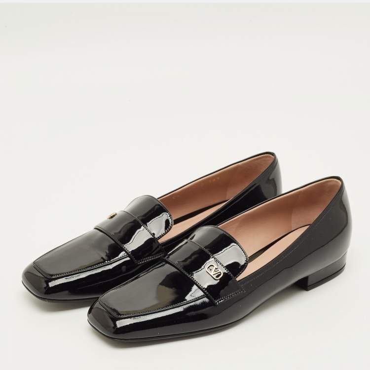 Pre Owned Valentino VLogo Size 38.5 Black Patent Leather Loafers