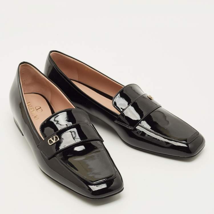 Pre Owned Valentino VLogo Size 38.5 Black Patent Leather Loafers