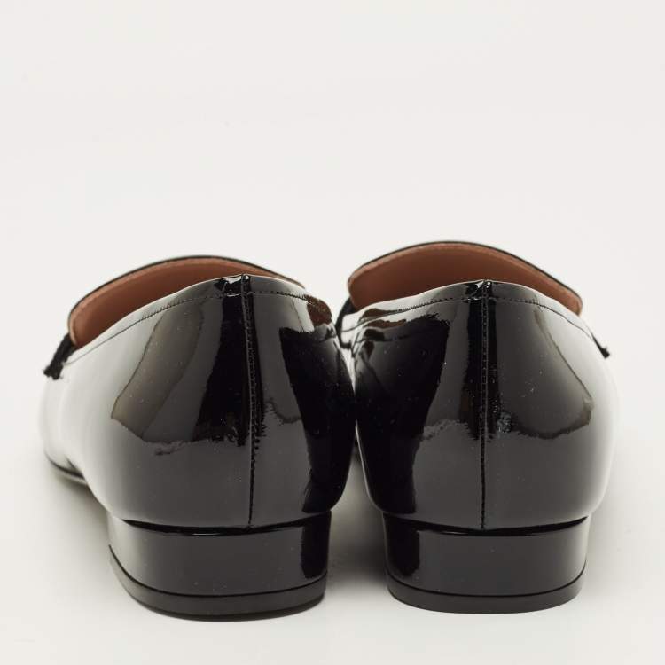 Pre Owned Valentino VLogo Size 38.5 Black Patent Leather Loafers