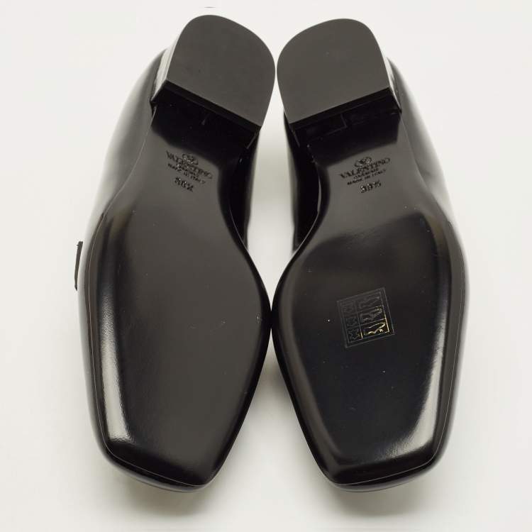 Pre Owned Valentino VLogo Size 38.5 Black Patent Leather Loafers