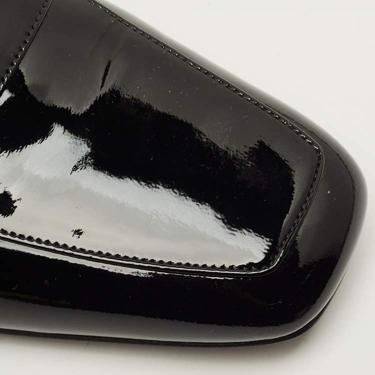 Pre Owned Valentino VLogo Size 38.5 Black Patent Leather Loafers