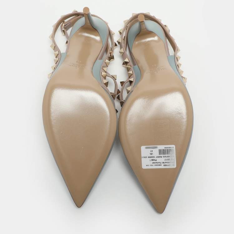 Pre Owned Valentino Rockstud Size 41 Blue/Beige Leather Pumps 