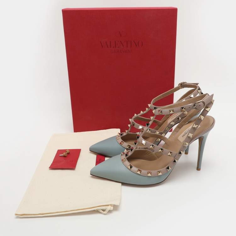 Pre Owned Valentino Rockstud Size 41 Blue/Beige Leather Pumps 