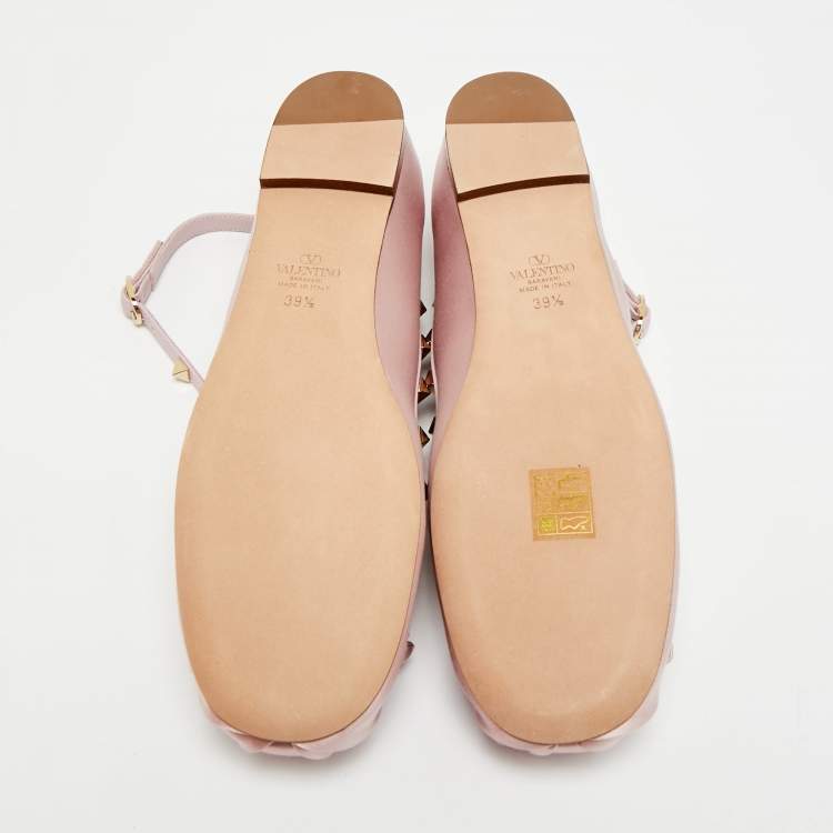 Pre Owned Valentino Rockstud Size 39.5 Brush Pink Satin Ballet Flats