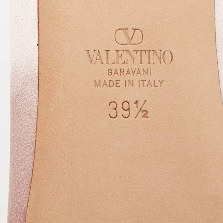 Pre Owned Valentino Rockstud Size 39.5 Brush Pink Satin Ballet Flats