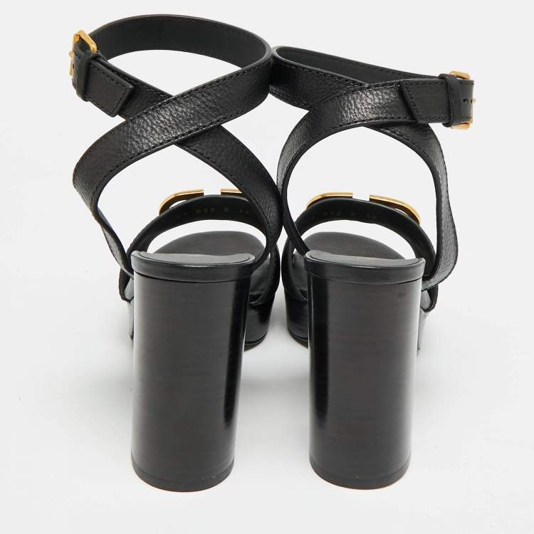 Pre Owned Valentino VLogo Size 39 Black Leather Platform Sandals