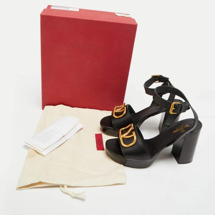 Pre Owned Valentino VLogo Size 39 Black Leather Platform Sandals