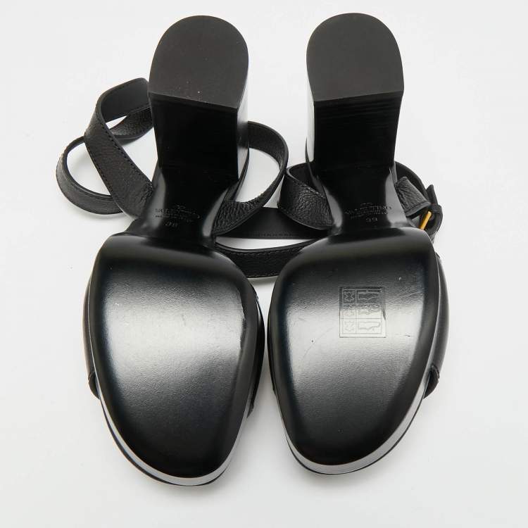 Pre Owned Valentino VLogo Size 39 Black Leather Platform Sandals
