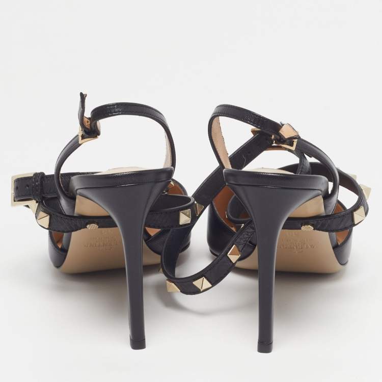 Pre Owned Valentino Rockstud Size 39 Black Leather Slingback Pumps