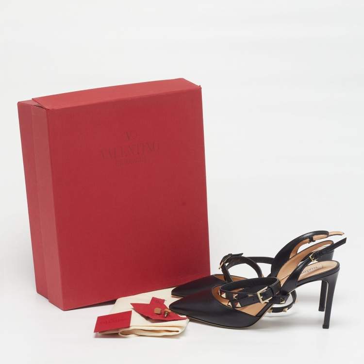 Pre Owned Valentino Rockstud Size 39 Black Leather Slingback Pumps