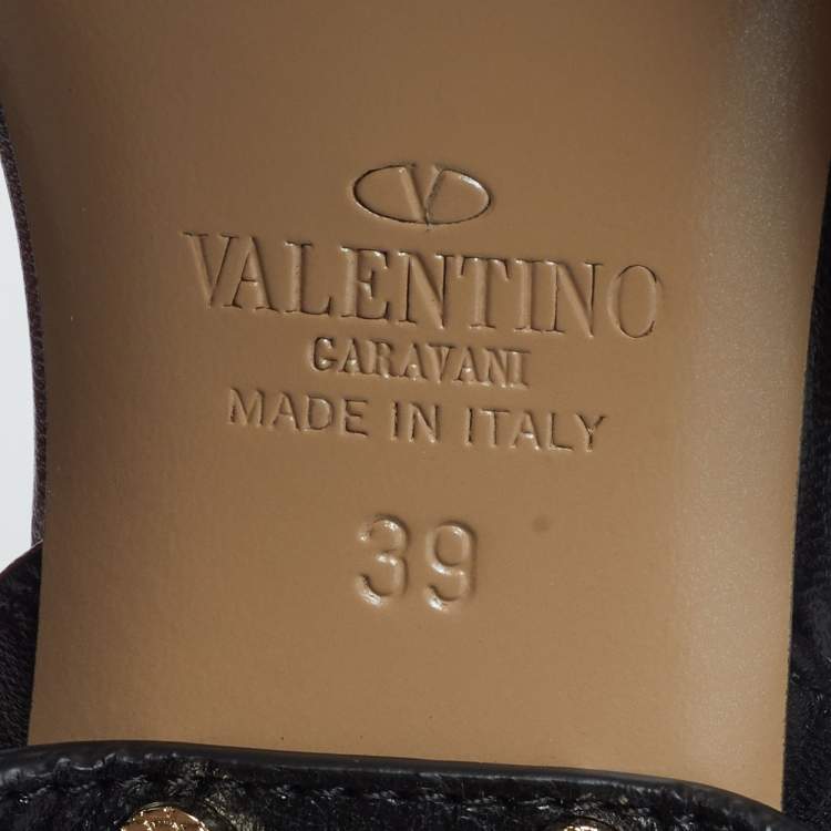 Pre Owned Valentino Rockstud Size 39 Black Leather Slingback Pumps