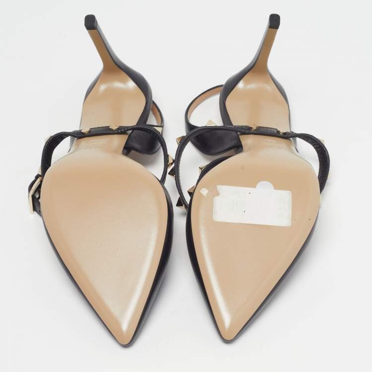 Pre Owned Valentino Rockstud Size 39 Black Leather Slingback Pumps