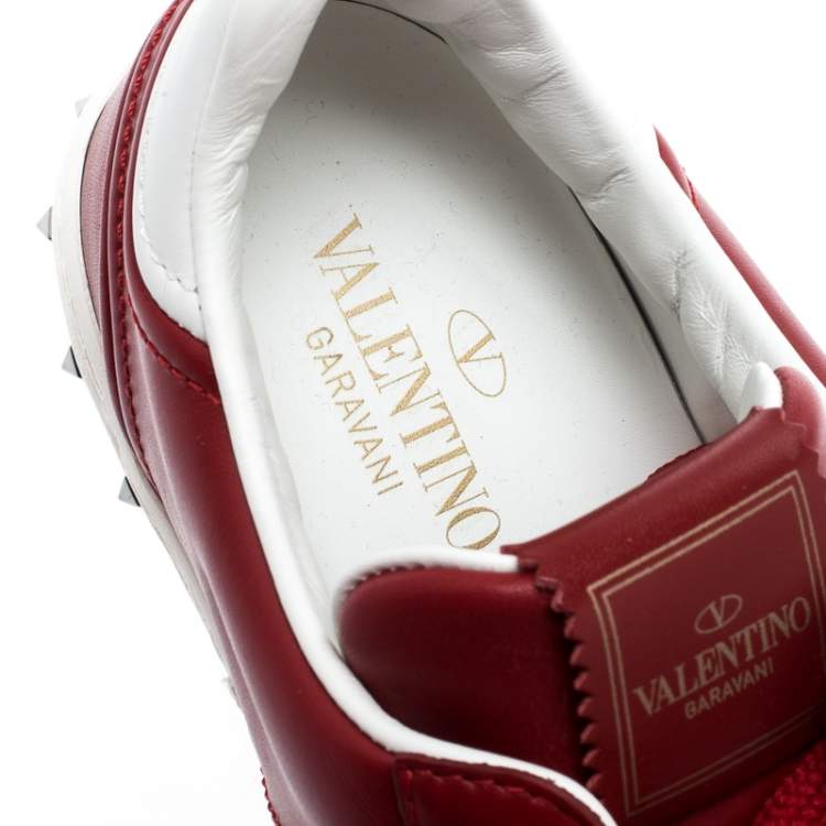 مملوكة مسبقًا Valentino Red/White Leather Fly Crew Low Top Sneakers Size 40.5