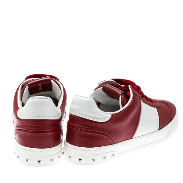 مملوكة مسبقًا Valentino Red/White Leather Fly Crew Low Top Sneakers Size 40.5