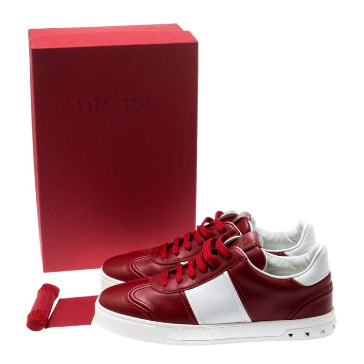 مملوكة مسبقًا Valentino Red/White Leather Fly Crew Low Top Sneakers Size 40.5