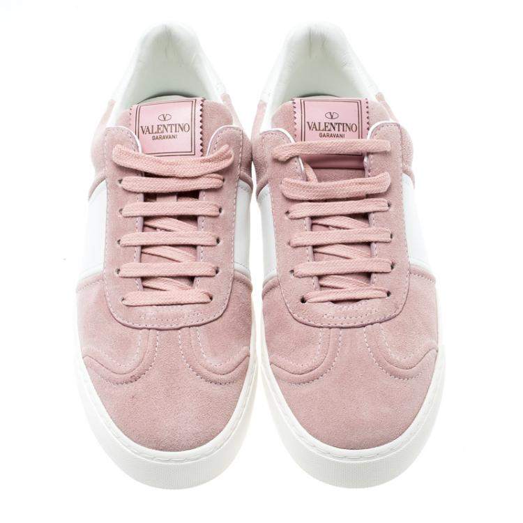 مملوكة مسبقًا Valentino Loto/Bianco Suede and Leather Flycrew Lace Up Sneakers Size 37.5
