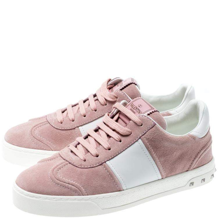 مملوكة مسبقًا Valentino Loto/Bianco Suede and Leather Flycrew Lace Up Sneakers Size 37.5