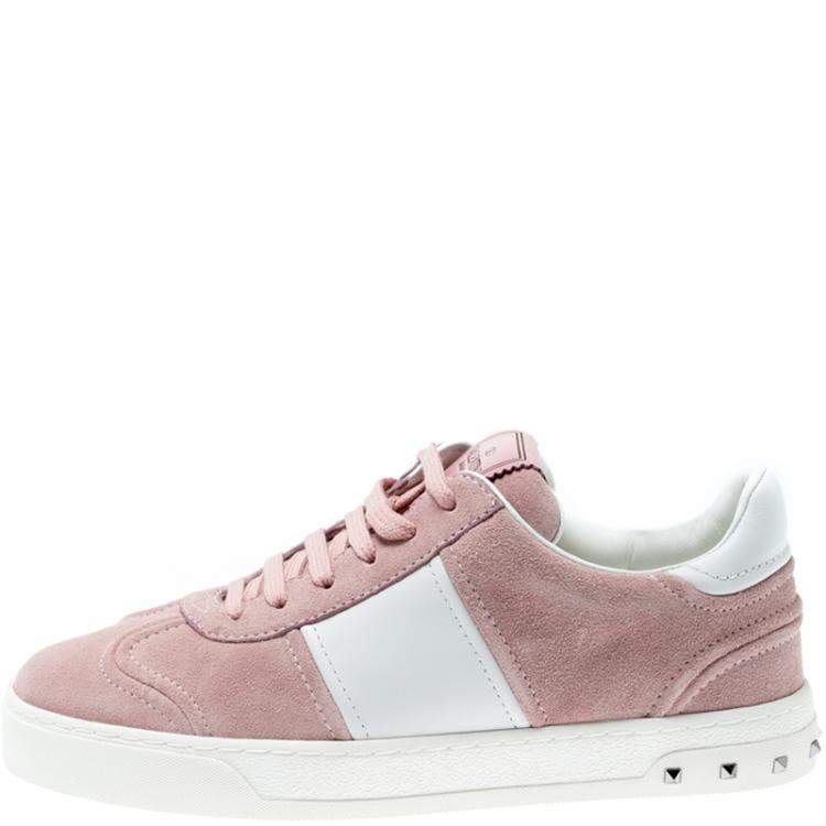 مملوكة مسبقًا Valentino Loto/Bianco Suede and Leather Flycrew Lace Up Sneakers Size 37.5