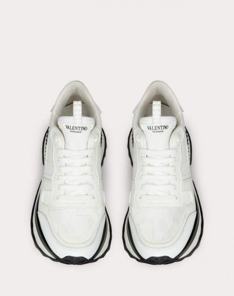 Pre Owned Valentino White Fabric and Leather Camouflage Rockrunner.Up Platform Sneakers Size 38