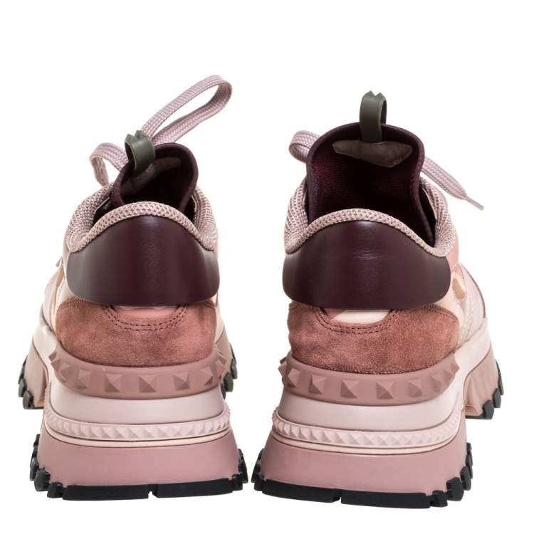 Pre Owned Valentino Pink Camouflage Leather, Canvas and Suede Platform Sneakers Size 40