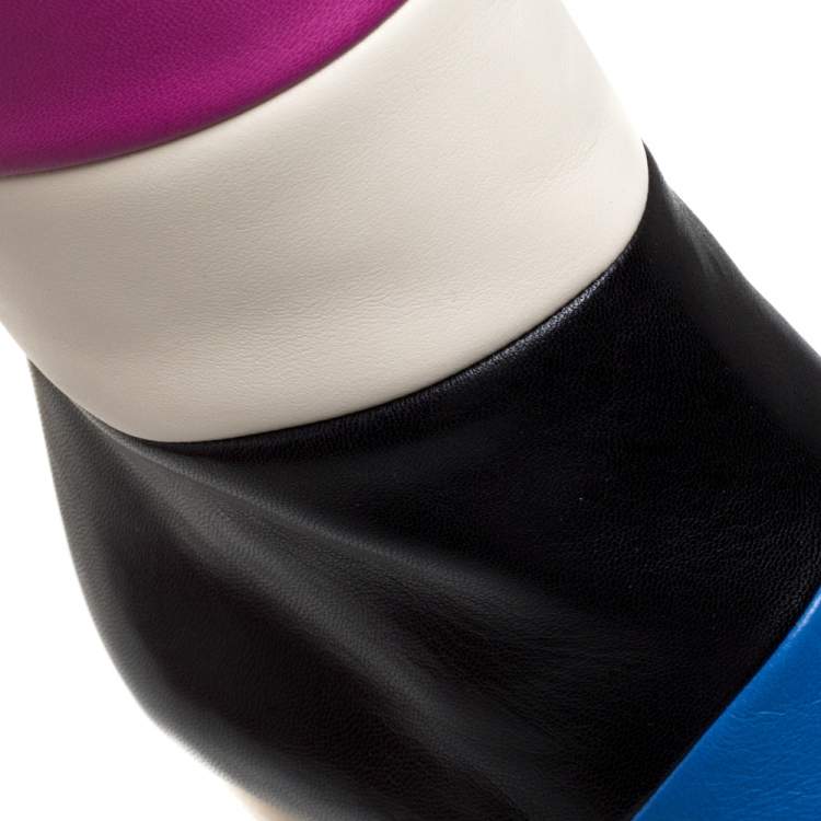 Pre Owned Valentino Multicolor Leather Colorblock Zip Knee Length Boots Size 37