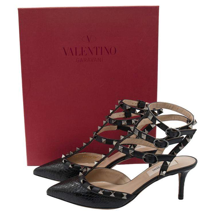 Valentino Black Snakeskin Leather Rockstud Embellished Pointed Toe Sandals Size 37 Valentino |
