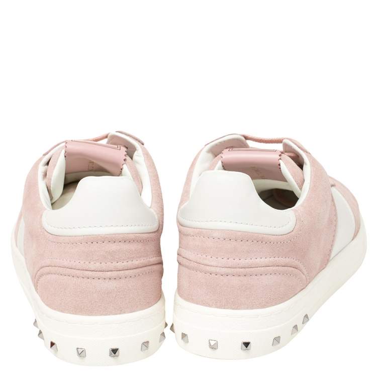 Pre Owned Valentino Loto Pink/White Suede and Leather Fly Crew Low Top Sneakers Size 40