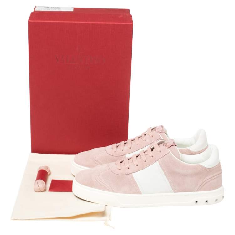 Pre Owned Valentino Loto Pink/White Suede and Leather Fly Crew Low Top Sneakers Size 40