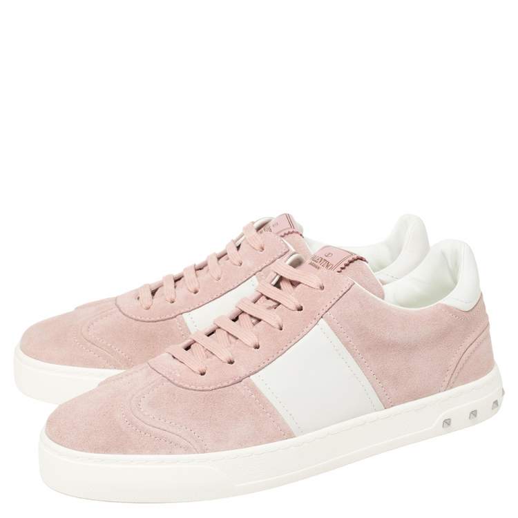 Pre Owned Valentino Loto Pink/White Suede and Leather Fly Crew Low Top Sneakers Size 40