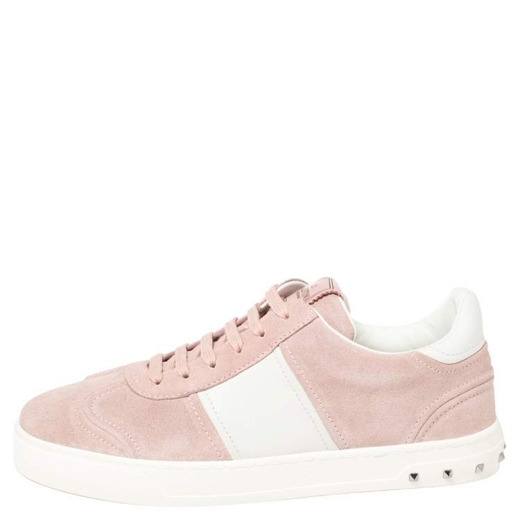 Pre Owned Valentino Loto Pink/White Suede and Leather Fly Crew Low Top Sneakers Size 40