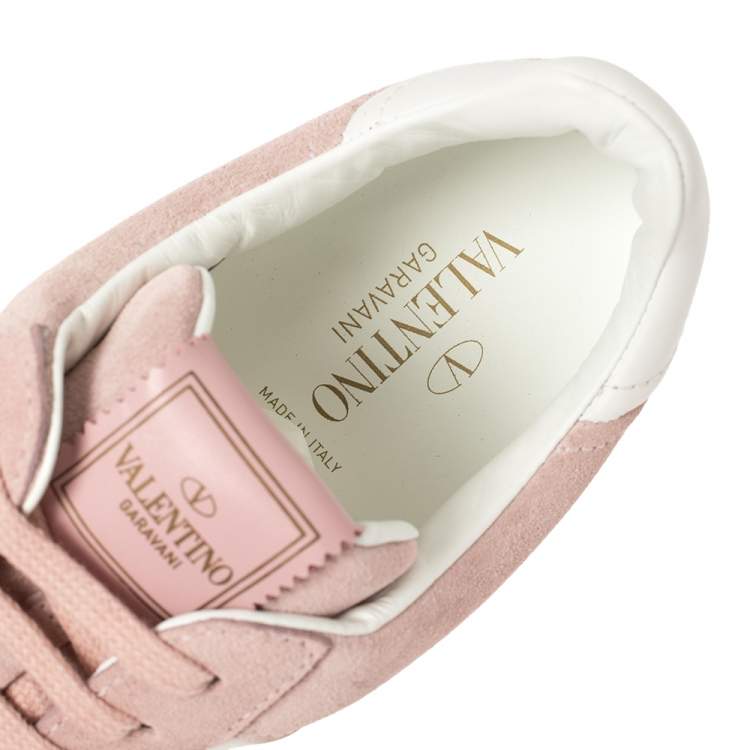 Pre Owned Valentino Loto Pink/White Suede and Leather Fly Crew Low Top Sneakers Size 40