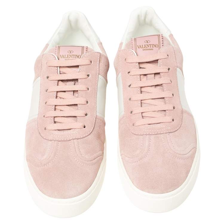 Pre Owned Valentino Loto Pink/White Suede and Leather Fly Crew Low Top Sneakers Size 40