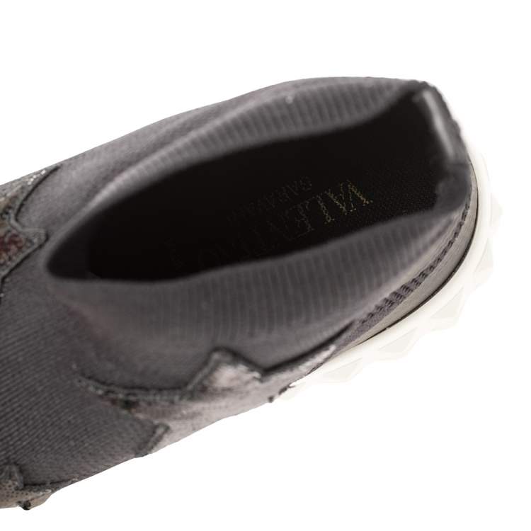 Pre Owned Valentino Black Stretch Knit and Sequins Star Embellished High Top Sneakers Size 38