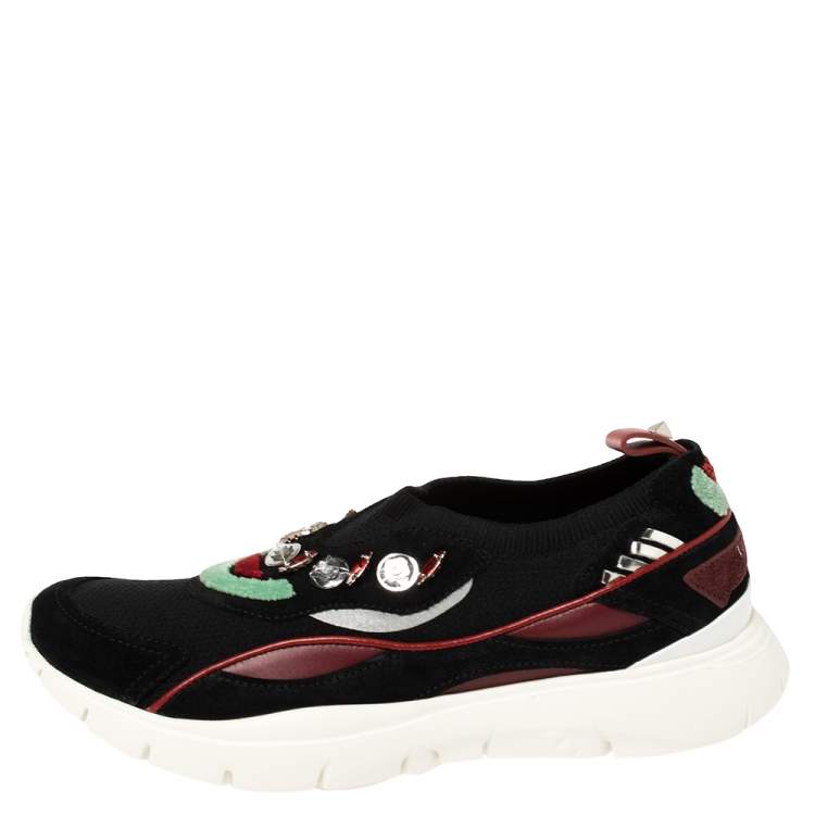 Pre Owned Valentino Multicolor Stretch Knit and Leather Embellished Sock Trainers Size 38