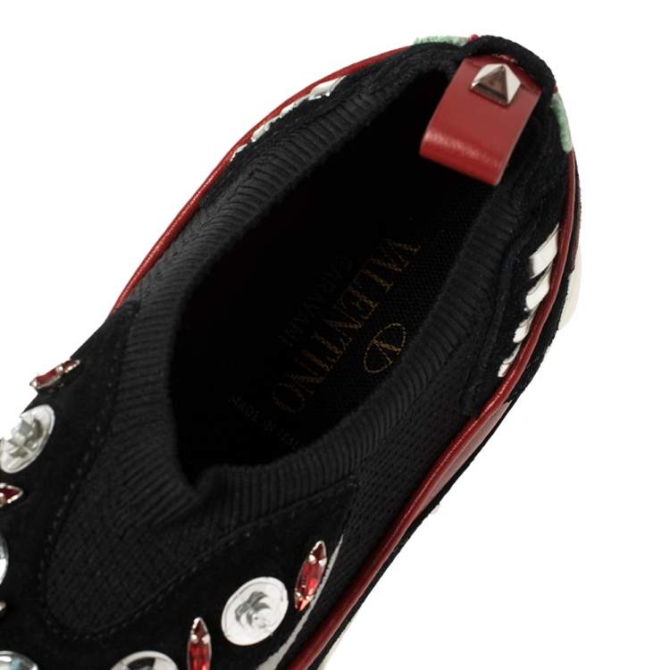 Pre Owned Valentino Multicolor Stretch Knit and Leather Embellished Sock Trainers Size 38